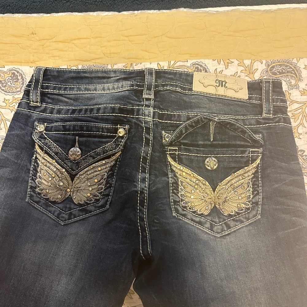 Miss Me Dark Blue Jeans with Gold Embellishments
